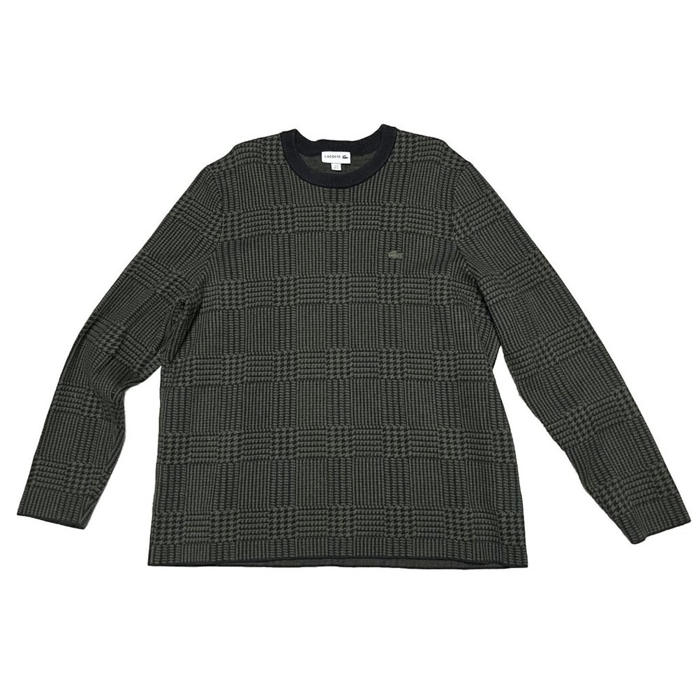 Lacoste Sweater Men’s XL Black Green Wool Blend Long Sleeve Crew Neck Tight Knit